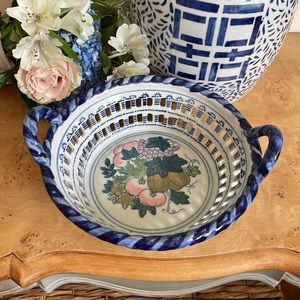 Vintage Blue & White Porcelain Basket